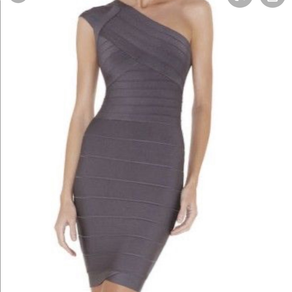 Herve Leger “Jessamine” dress in grey shadow